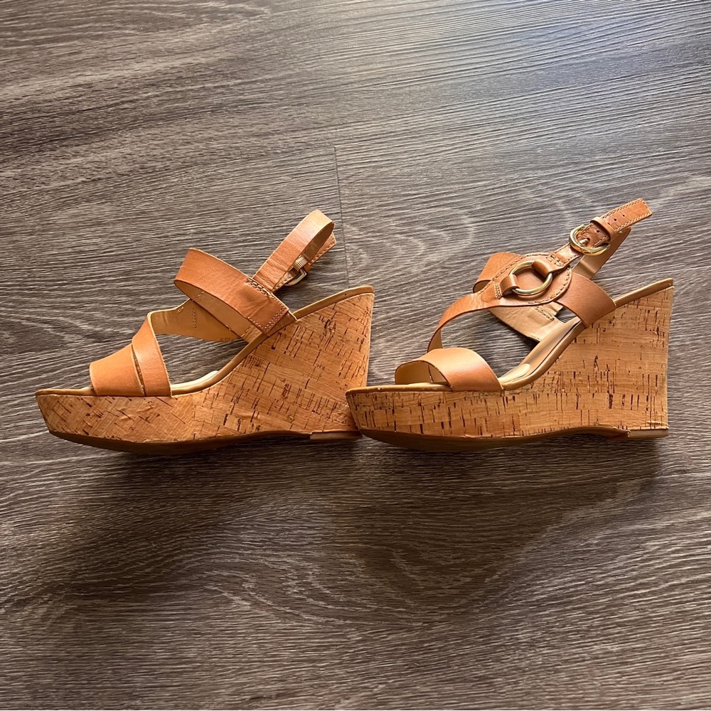Franco Sarto Women’s Tan/ Camel Cork Wedge Sandals  -Platform size 8